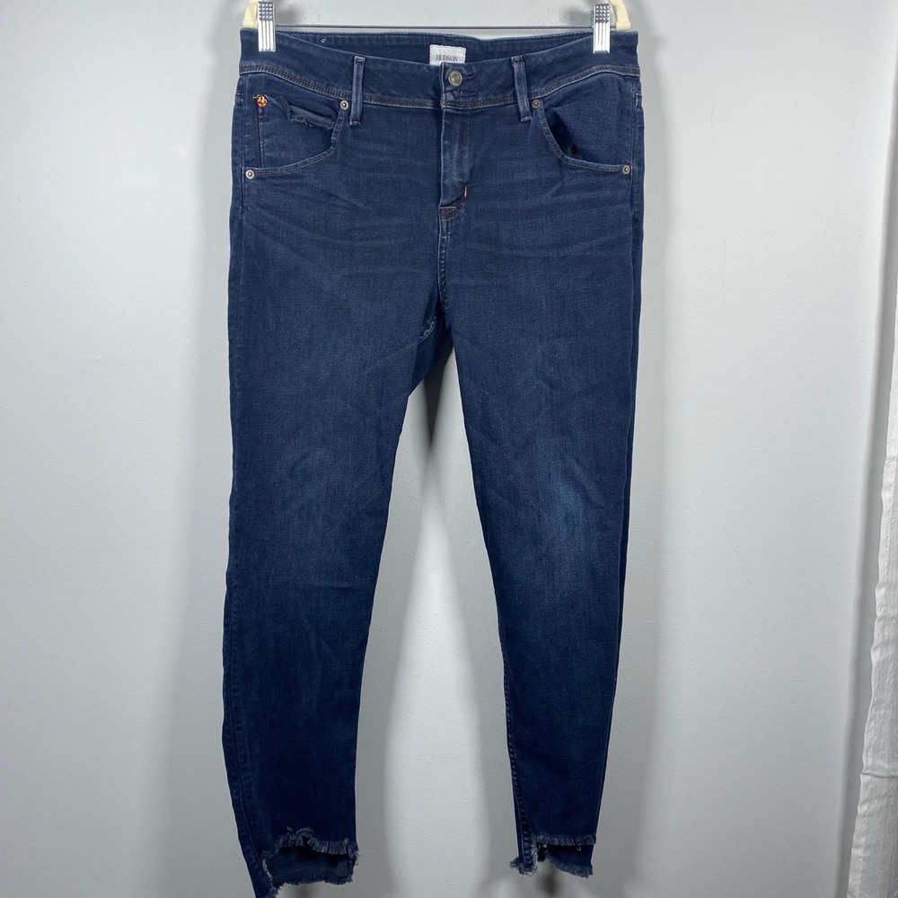 Hudson Midrise Cat Skinny Jeans Women's Size 32 Dark Wash Blue Raw Step Hem‎